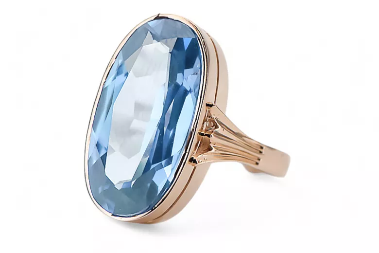 Oro rosa antiguo original de 14k Aguamarina Anillo Estilo vintage vrc113r